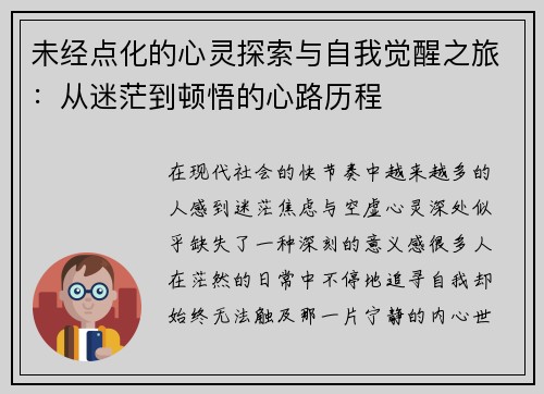 未经点化的心灵探索与自我觉醒之旅：从迷茫到顿悟的心路历程